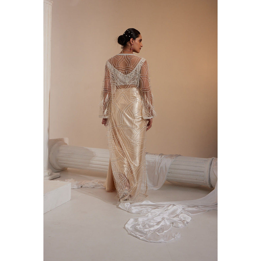 Swati Wadhwani Zahida Embellished Drape Skirt with Blouse and Jacket (Set of 3)