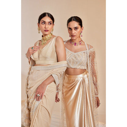 Swati Wadhwani Zahida Embellished Drape Skirt with Blouse and Jacket (Set of 3)