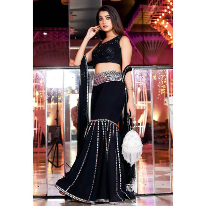 Swati Wadhwani Shimmer Black Embellished Blouse with Sharara and Dupatta (Set of 3)