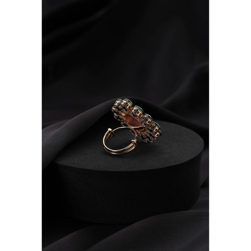SWABHIMANN Multi-Color Kundan Adjustable Ring