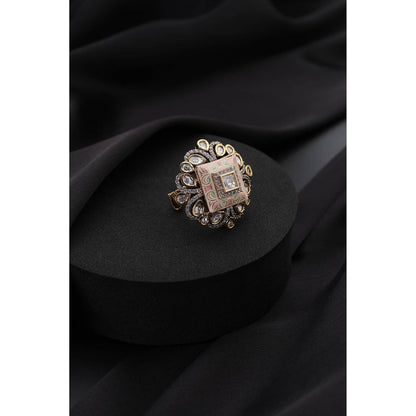 SWABHIMANN White Meena Polki Adjustable Ring