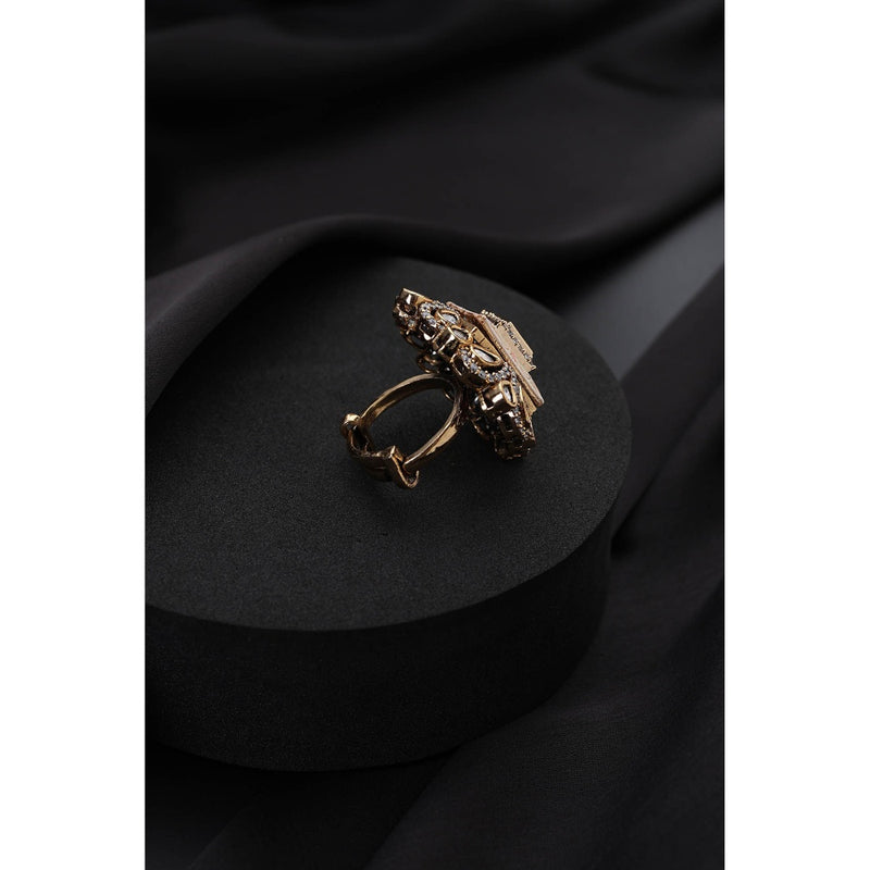 SWABHIMANN White Meena Polki Adjustable Ring