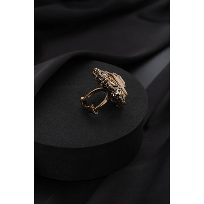 SWABHIMANN White Meena Polki Adjustable Ring