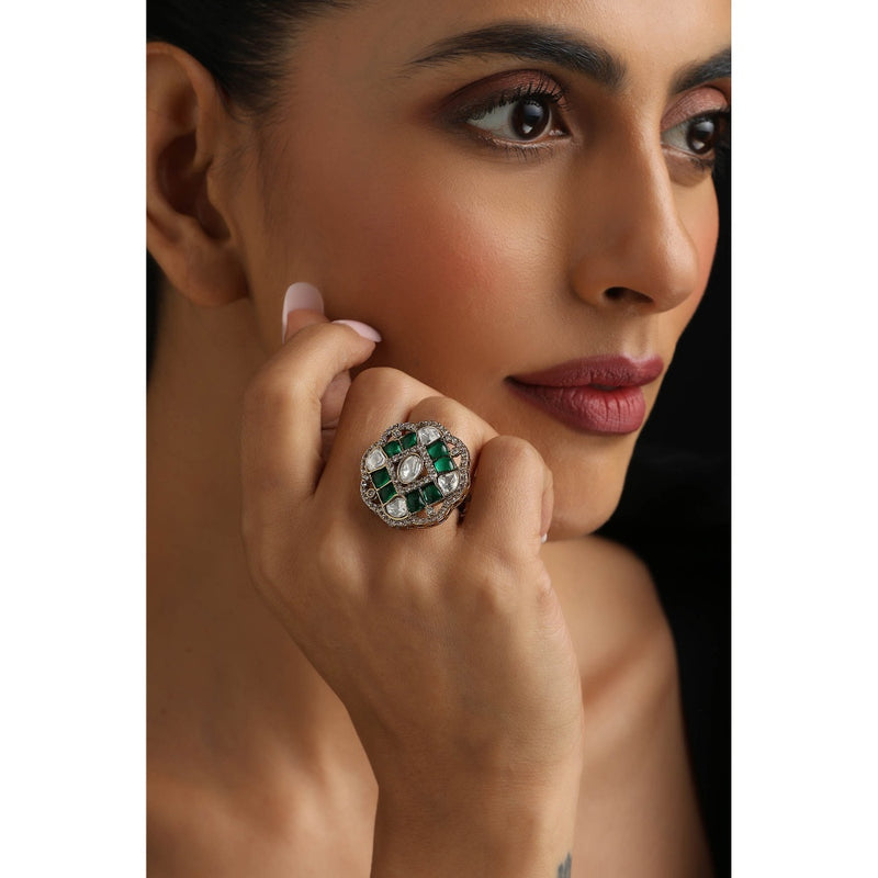 SWABHIMANN White Polki Adjustable Ring