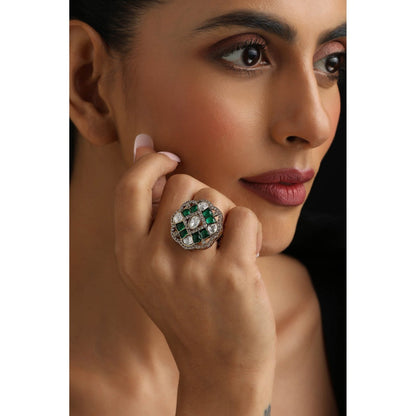 SWABHIMANN White Polki Adjustable Ring