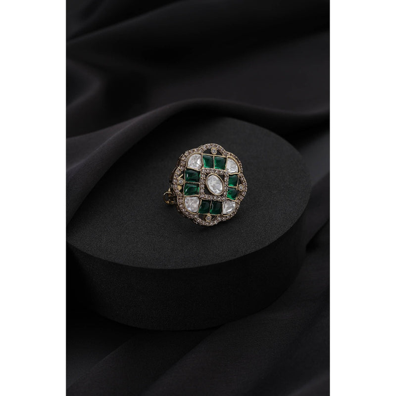 SWABHIMANN White Polki Adjustable Ring