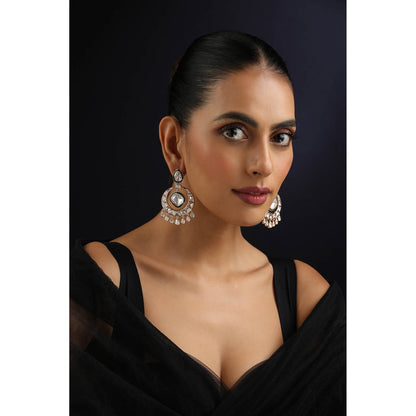 SWABHIMANN White Polki Chandbali Earrings