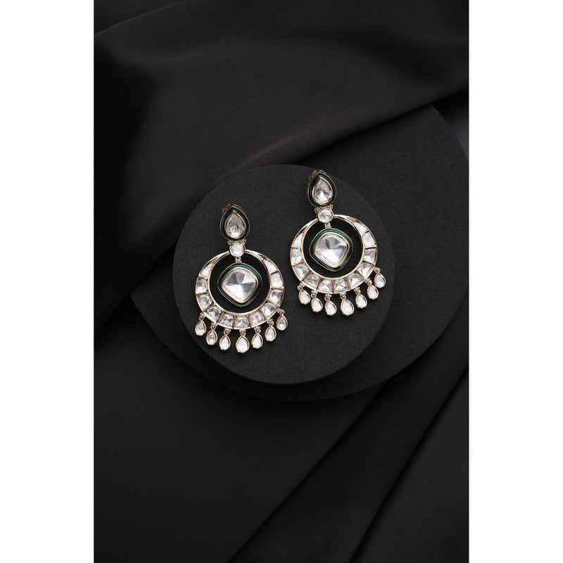 SWABHIMANN White Polki Chandbali Earrings