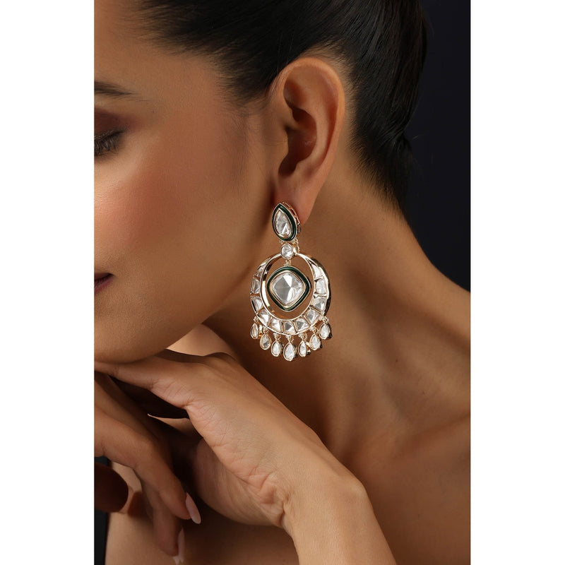 SWABHIMANN White Polki Chandbali Earrings