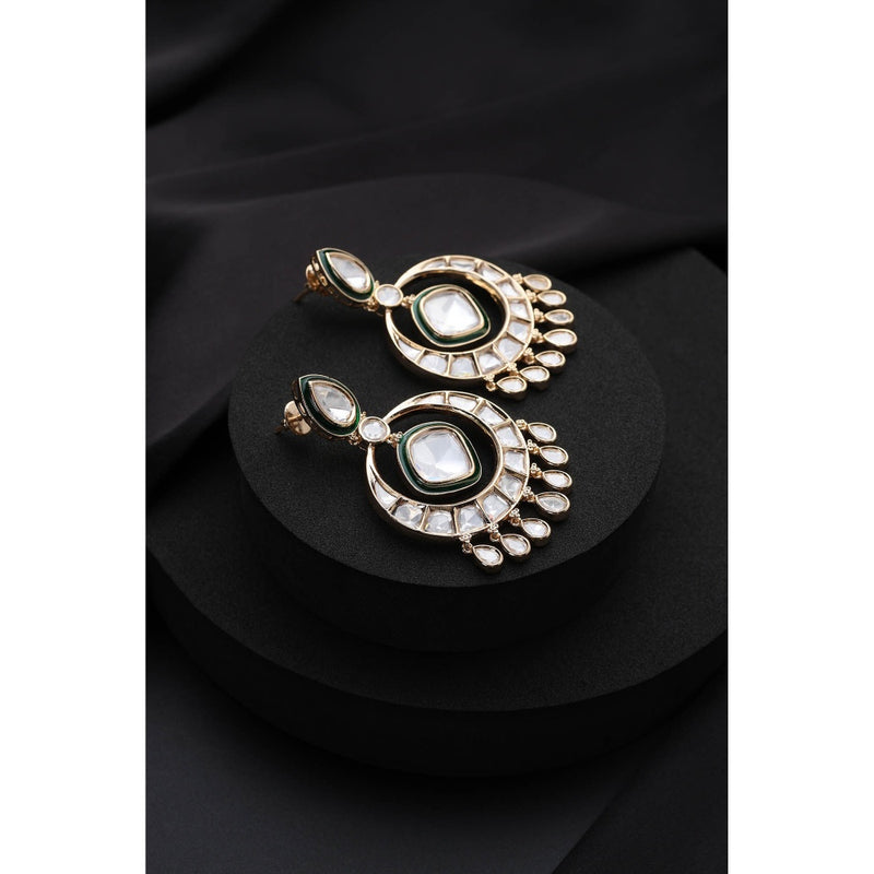 SWABHIMANN White Polki Chandbali Earrings