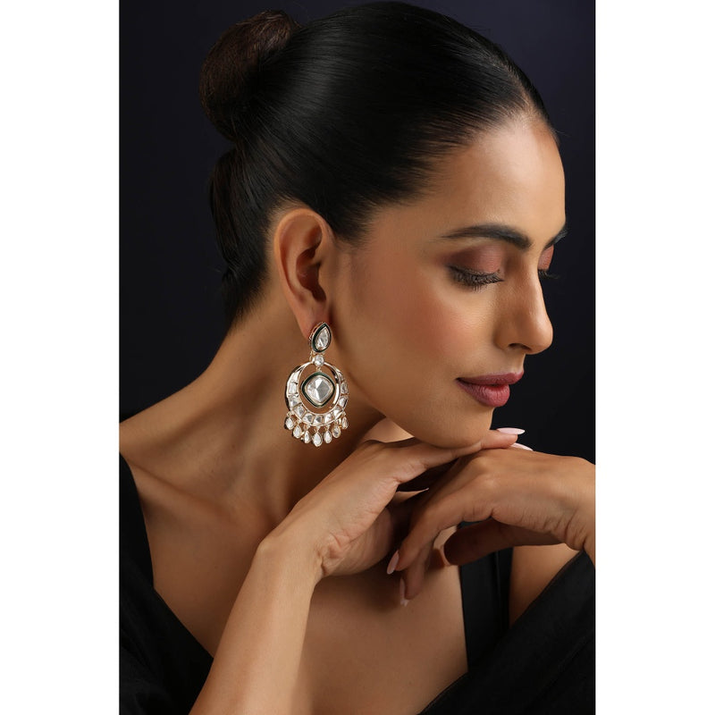 SWABHIMANN White Polki Chandbali Earrings