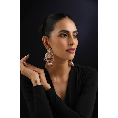 SWABHIMANN White Rose Gold Polki Jhumka Earrings