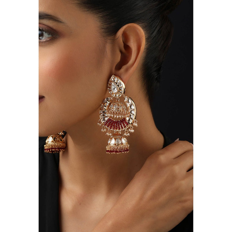 SWABHIMANN White Rose Gold Polki Jhumka Earrings
