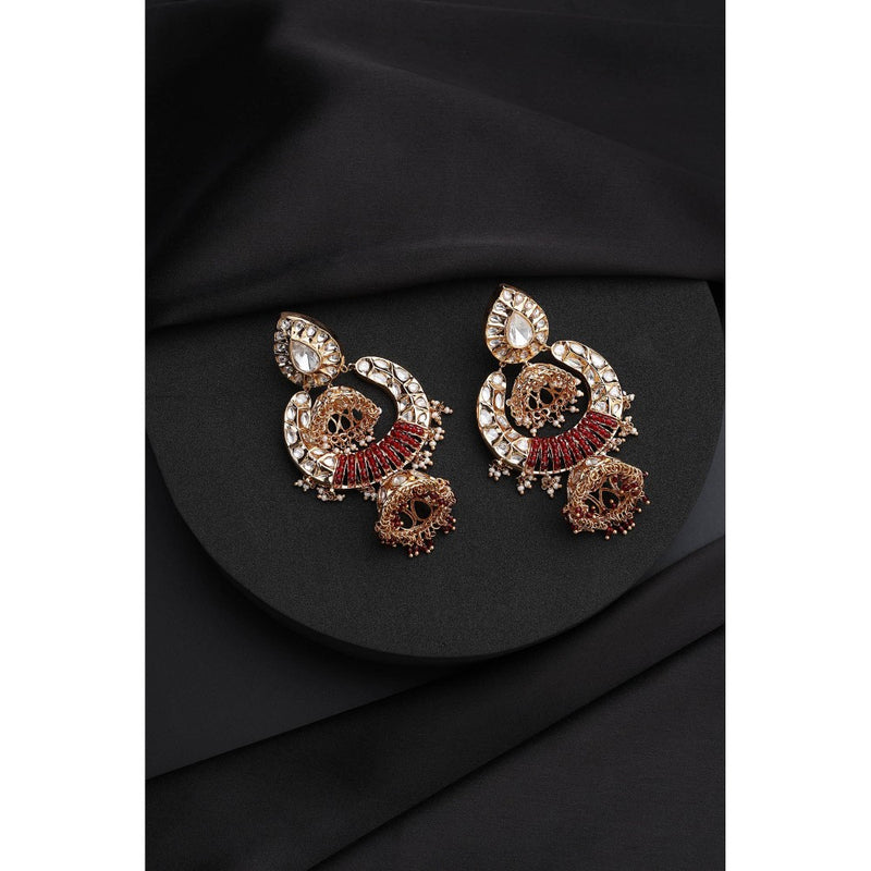 SWABHIMANN White Rose Gold Polki Jhumka Earrings
