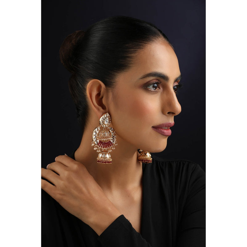 SWABHIMANN White Rose Gold Polki Jhumka Earrings