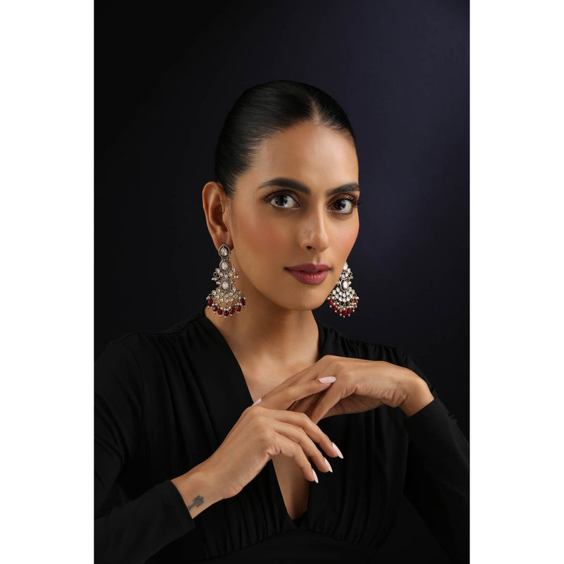 SWABHIMANN Maroon Victorian Polki Dangler Earrings