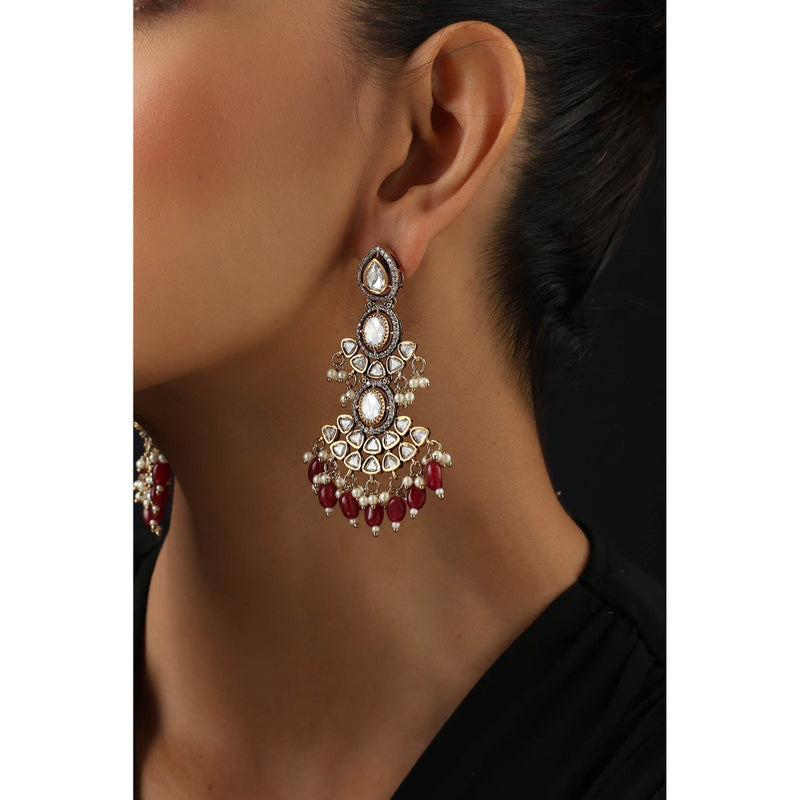 SWABHIMANN Maroon Victorian Polki Dangler Earrings