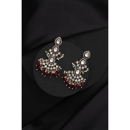 SWABHIMANN Maroon Victorian Polki Dangler Earrings