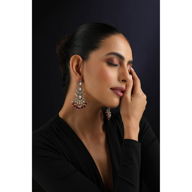 SWABHIMANN Maroon Victorian Polki Dangler Earrings