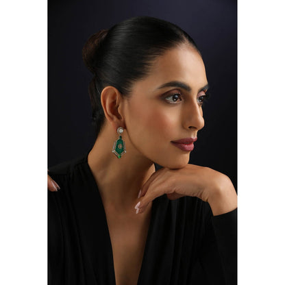 SWABHIMANN Green Polki Dangler Earrings