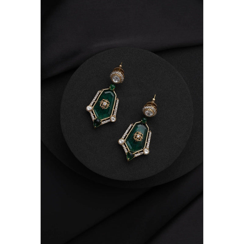 SWABHIMANN Green Polki Dangler Earrings