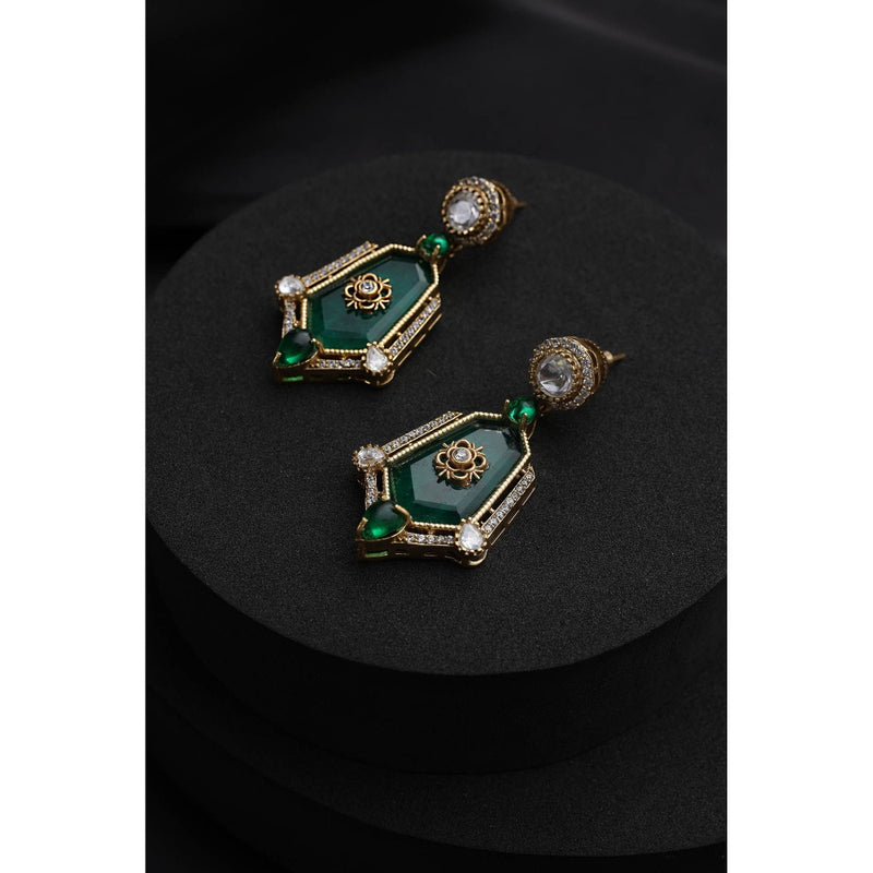 SWABHIMANN Green Polki Dangler Earrings