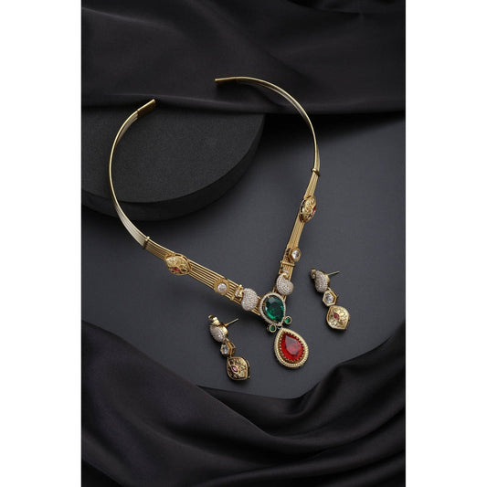 SWABHIMANN Emerald and Ruby Hasli Multi-Color Necklace with Earrings