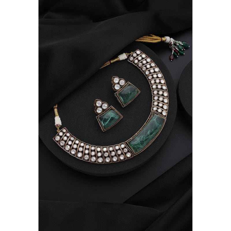 SWABHIMANN Mint Green Polki Hasli Necklace with Earrings