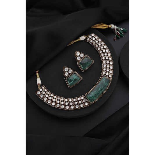 SWABHIMANN Mint Green Polki Hasli Necklace with Earrings