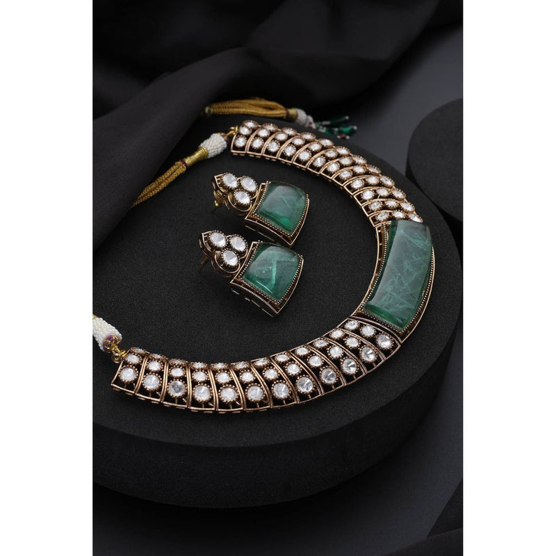 SWABHIMANN Mint Green Polki Hasli Necklace with Earrings