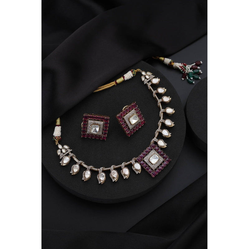 SWABHIMANN Ruby Polki Hasli Purple Necklace with Earrings