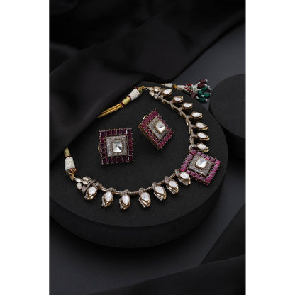 SWABHIMANN Ruby Polki Hasli Purple Necklace with Earrings