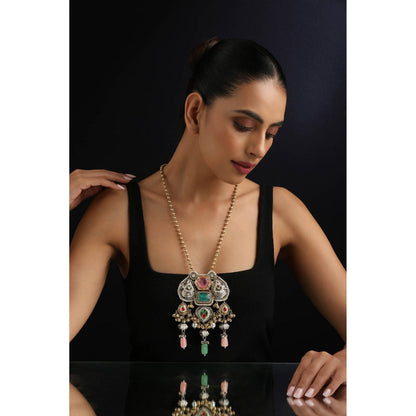 SWABHIMANN Multi-Color Silver Pendant Necklace