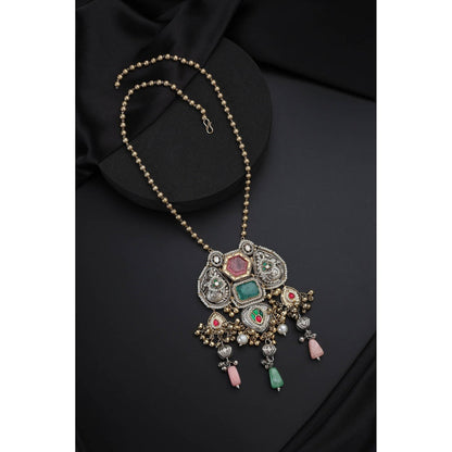 SWABHIMANN Multi-Color Silver Pendant Necklace