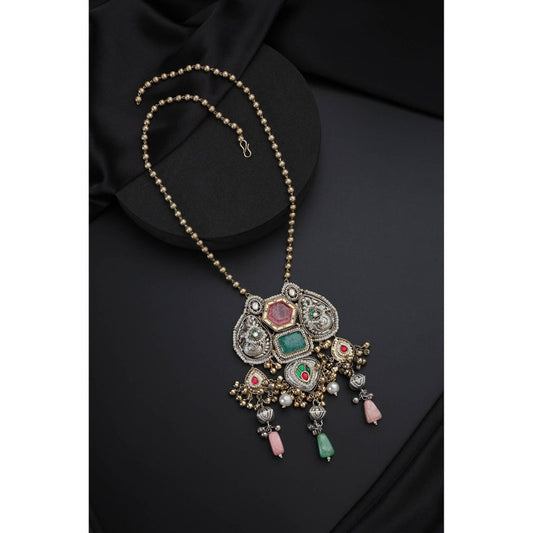 SWABHIMANN Multi-Color Silver Pendant Necklace