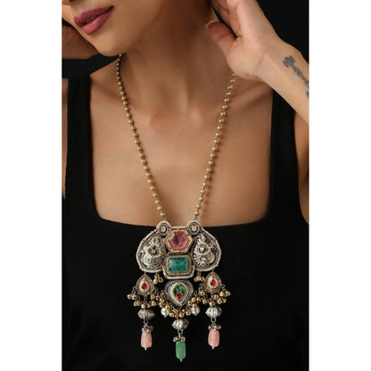 SWABHIMANN Multi-Color Silver Pendant Necklace