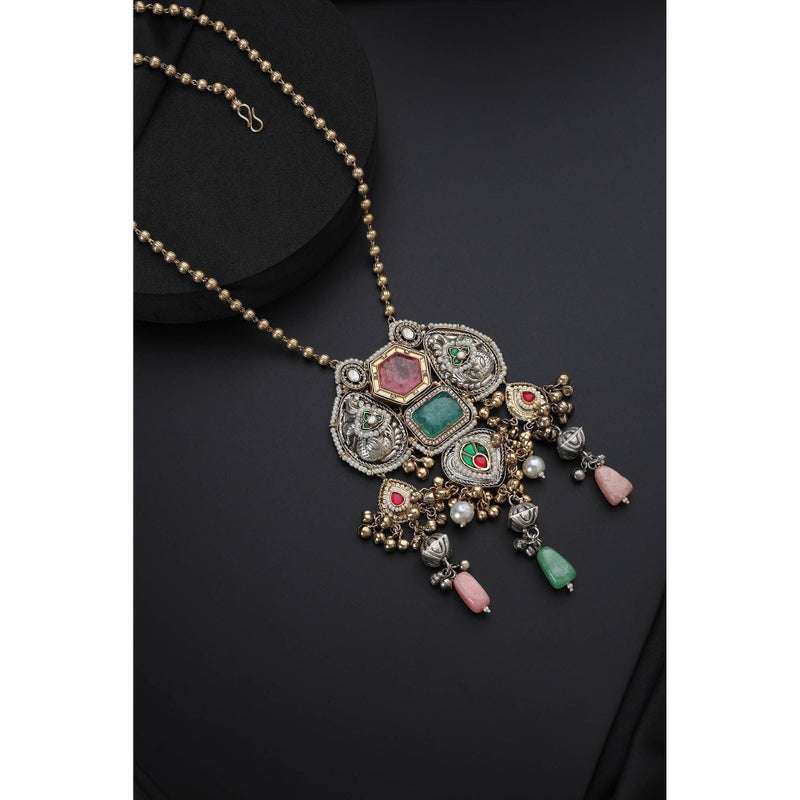 SWABHIMANN Multi-Color Silver Pendant Necklace