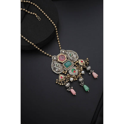 SWABHIMANN Multi-Color Silver Pendant Necklace