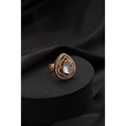 SWABHIMANN Gold Polki White Adjustable Ring