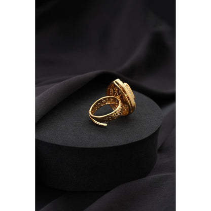 SWABHIMANN Gold Polki White Adjustable Ring
