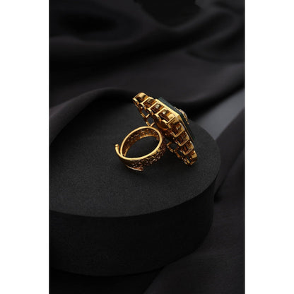 SWABHIMANN Green Kundan Adjustable Ring