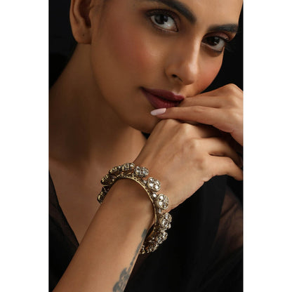 SWABHIMANN Gold Polki White Kada