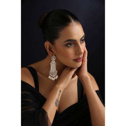 SWABHIMANN White Polki and Pearls Dangler Earrings