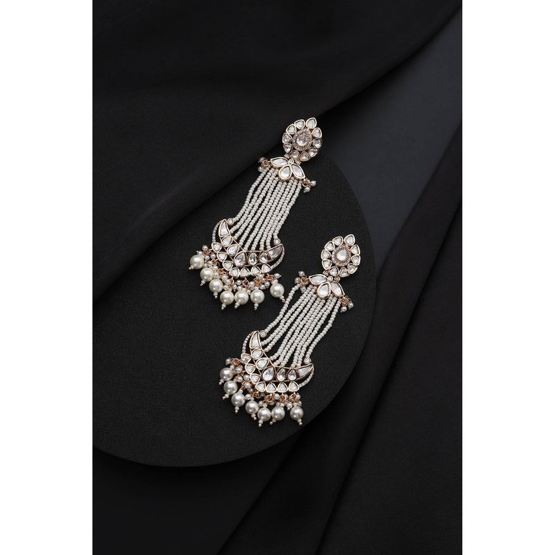 SWABHIMANN White Polki and Pearls Dangler Earrings
