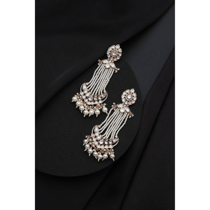SWABHIMANN White Polki and Pearls Dangler Earrings