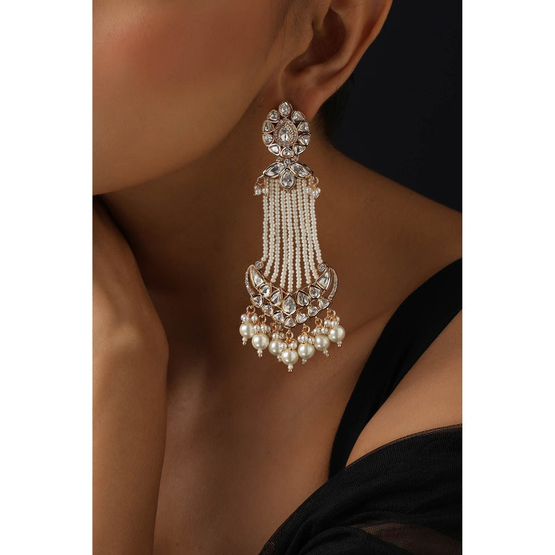 SWABHIMANN White Polki and Pearls Dangler Earrings