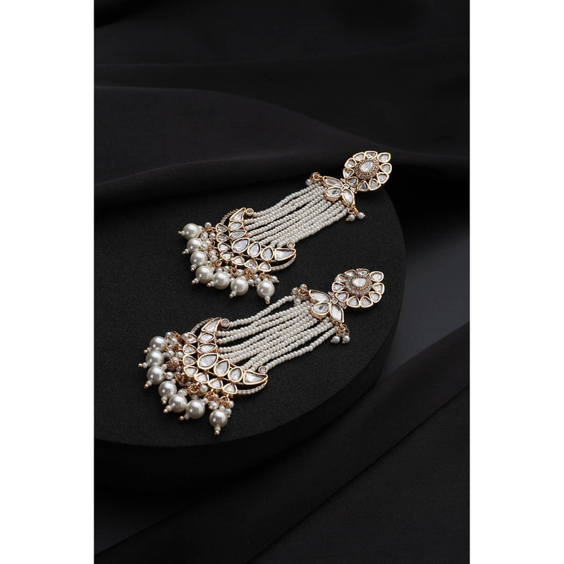 SWABHIMANN White Polki and Pearls Dangler Earrings
