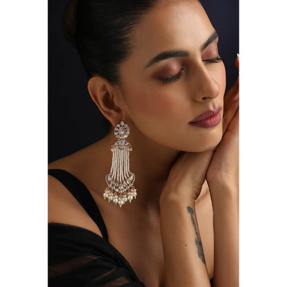 SWABHIMANN White Polki and Pearls Dangler Earrings