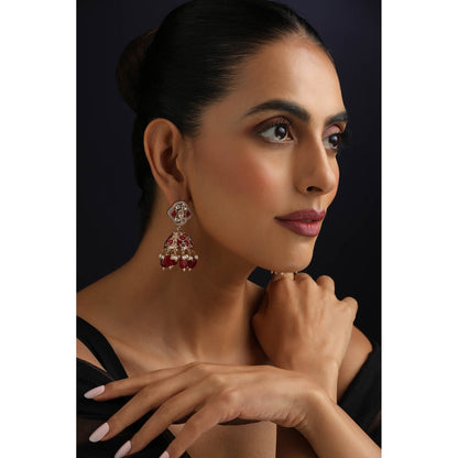 SWABHIMANN Red Polki Jhumka Earrings