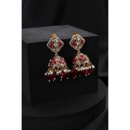 SWABHIMANN Red Polki Jhumka Earrings